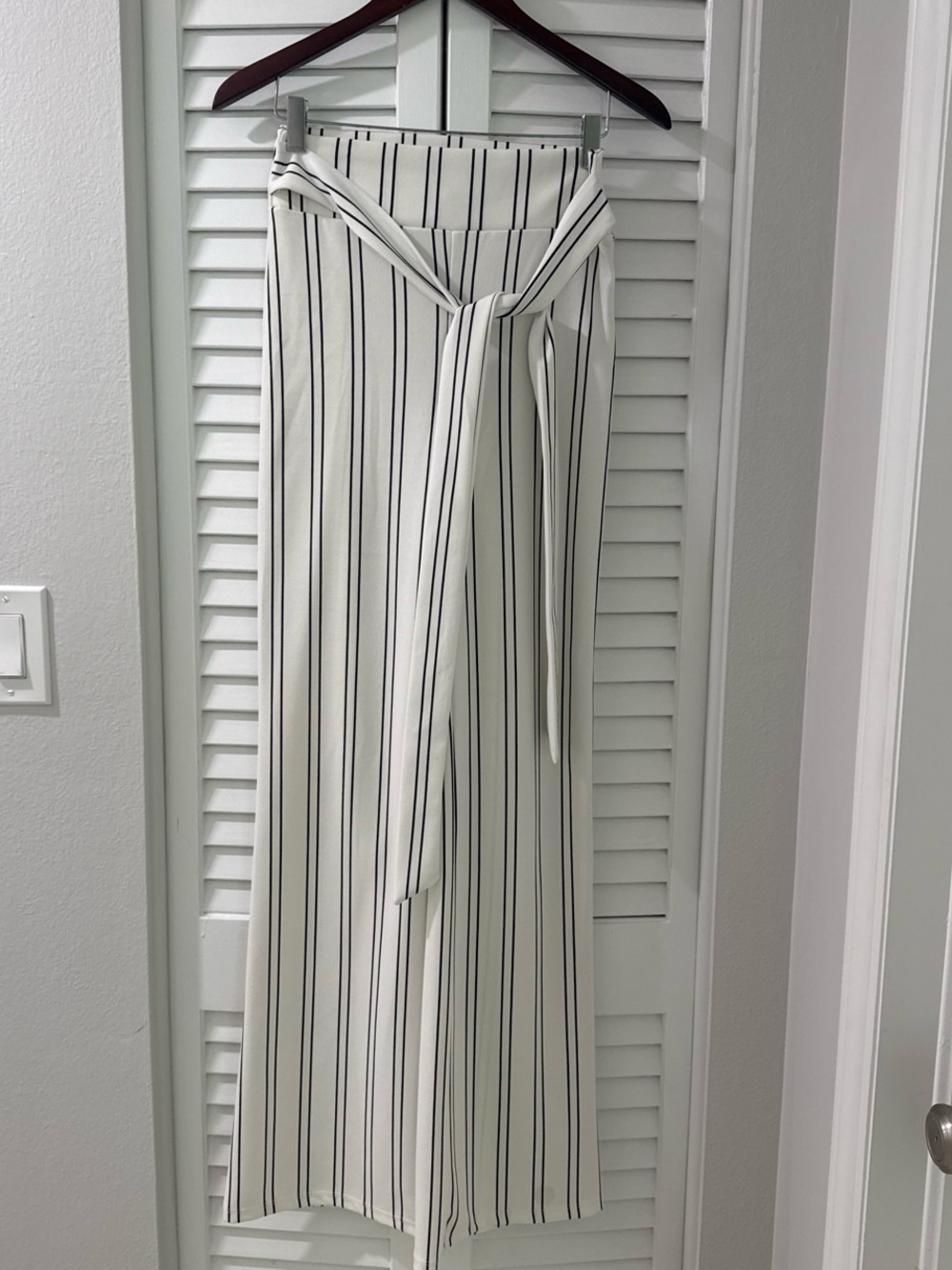 Windsor White Wide-Leg Striped Tie-Waist Pants